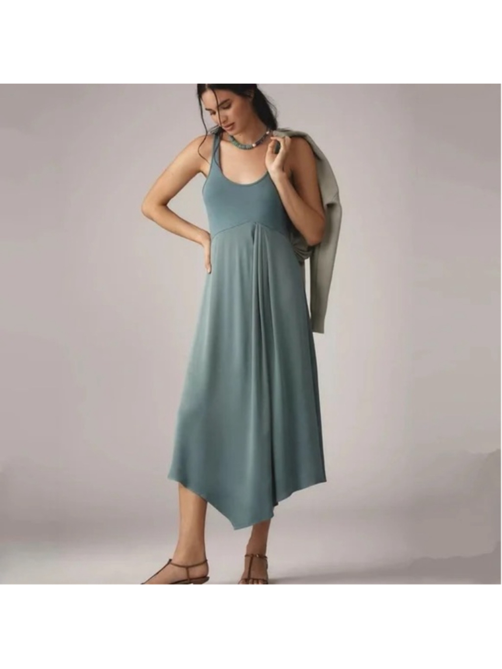 Anthropologie Teal Gemini Dress Large Petite
